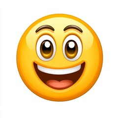 Fototapeta premium Bright and Cheerful Smiley Face Emoji with Large Eyes and Grinning Mouth, Perfect for Expressing Happiness and Joy in Digital Communications and Designs