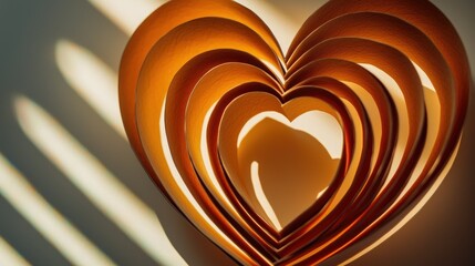 Minimalist heart cutout in paper, casting intricate shadow pattern