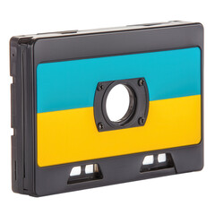 Ukrainian flag cassette tape transparent background retro music simple studio flat lay vintage art