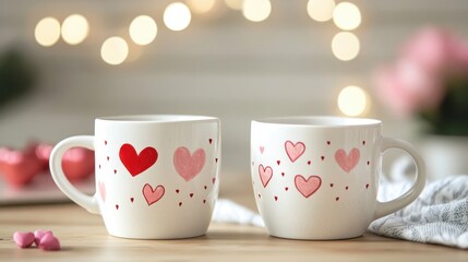 Fototapeta premium Charming Handcrafted Mugs with Heart Designs