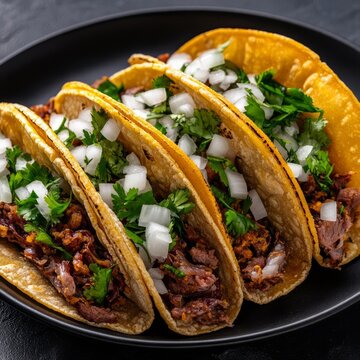 Traditional tacos de tripas with crispy meat and fresh onions