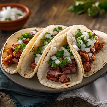 Traditional tacos de tripas with crispy meat and fresh onions