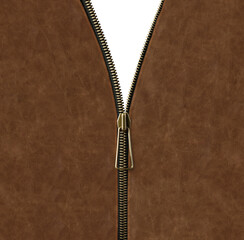 Leather background with zipper opened. Unzipped zipper or fastener. Open zip and leather texture of...