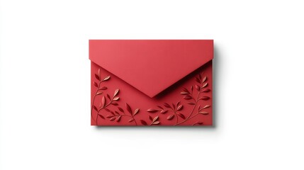 Elegant Red Envelope with Intricate Leaf Design, Perfect for Special Occasions, Invitations, or Personal Letters, Adding a Unique Touch to Your Correspondence Needs