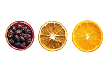 Dried fruits displayed on a white background highlighting their unique textures and colors