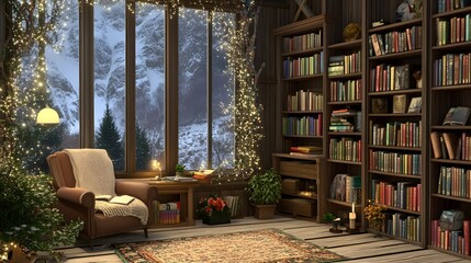 Reading nook with chair and bookshelf