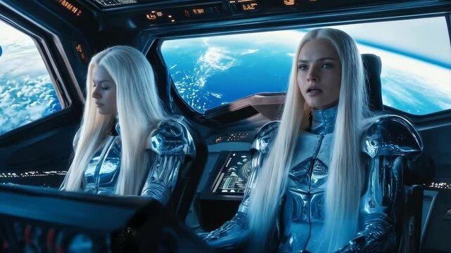 Two Pleiadian space travelers or explorers in their space ship