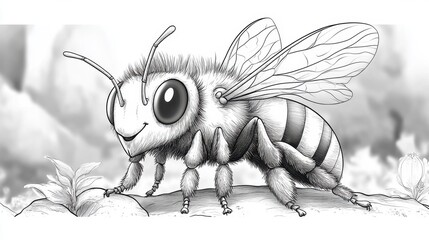 Fototapeta premium Enjoying a sunny day, a cheerful bee buzzes through a garden filled with vibrant flowers, ready for a colorful adventure in nature