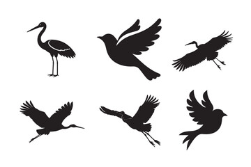 Obraz premium Birds flying silhouette vector icon on white background. 01