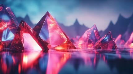 Luminous Crystal Mountains in a Dreamlike Landscape