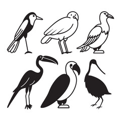 Collection of Birds Illustrations Silhouettes Set Icons vector