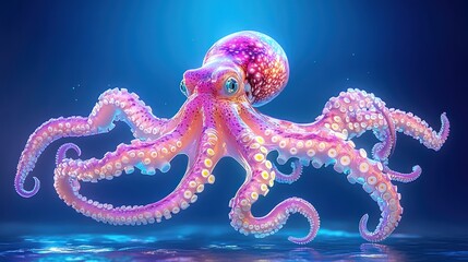 Fototapeta premium Colorful Deep-Sea Beauty: Artistic Octopus Among Vibrant Corals