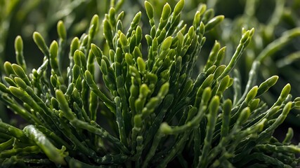 Samphire Sprigs Close-Up Showing Texture and Vibrant Green Color