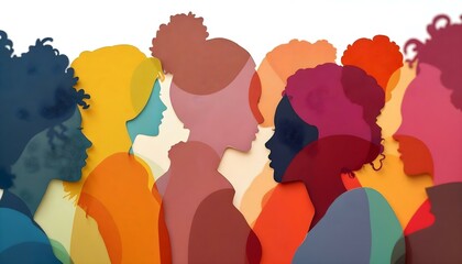 Brightly colored paper silhouettes of women that highlight diversity, representing unity and empowerment for International Women's Day