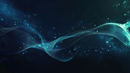 Abstract Blue Wave Motion with Glowing Particles on Dark Background