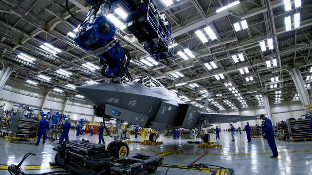 The factory produces the F-35 military fighter plane.