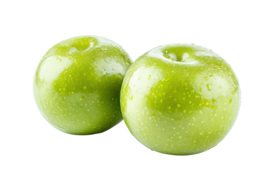 Fresh green apples crafted with a shiny finish on a clean white surface