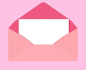 Open pink envelope with blank white card.