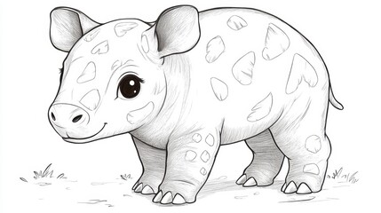 Naklejka premium Cute and playful baby rhino illustration perfect for children to color and unleash their creativity during art time at home or school