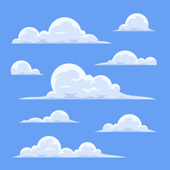 Cartoon-Style Fluffy Clouds on Blue Background