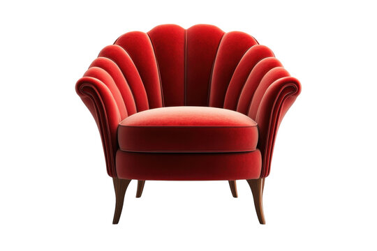 Elegant modern red velvet chair with unique shell design suitable for stylish living spaces and interiors