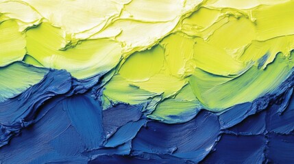 Abstract impasto painting with vibrant blue and yellow hues