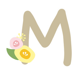 Fototapeta premium 丸いお花のついたアルファベットのM