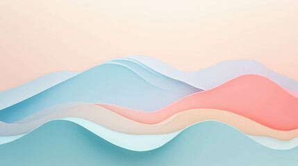 Fototapeta premium Serene 3D Flat Design of Mountain Waves in Pastel Colors for Tranquil Aesthetic View