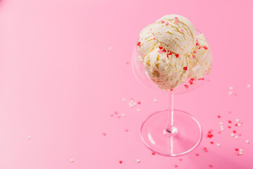 A charming ice cream treat adorned with heart-shaped decor