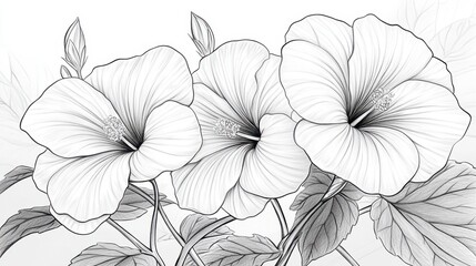 Create beautiful hibiscus flowers with this engaging coloring page full of intricate outlines and whimsical designs for endless creativity