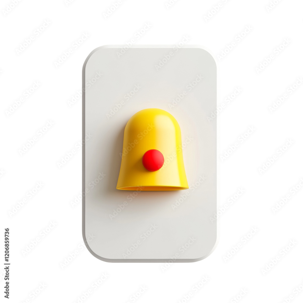 Aufkleber A simple 3D rendering of a yellow bell icon with a red button displayed on a white background.