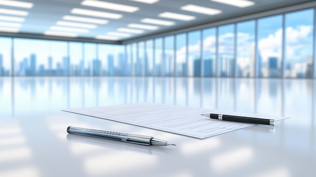 Pen and paper on table, tools for writing, drawing, creative expression 
