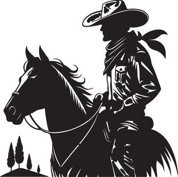 recommend clip art: Cowboy riding a horse silhouette vector illustration isolated on white background