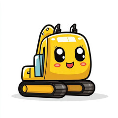 Fototapeta premium Cute Cartoon Excavator with Bright Yellow Color and Happy Face, Perfect for Children's Books or Educational Materials About Construction and Heavy Equipment