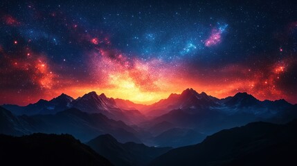 Naklejka premium 8k ultra HD image of a serene desert landscape at night, featuring a vibrant starry sky above.