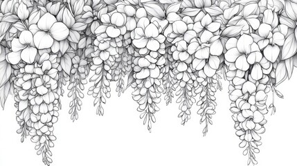 Naklejka premium Explore the beauty of cascading flowers with this detailed coloring page of blossoming vines and petals