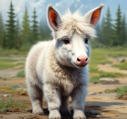 Obraz premium Illustration of cute animal, fluffy donkey.