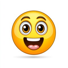 Cheerful Yellow Smiley Face with Bright Eyes and Wide Grin Perfect for Expressing Happiness and Joy in Digital Communication and Design Projects