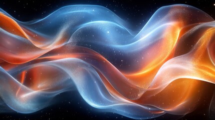 Fototapeta premium Abstract Glowing Waves with Blue and Orange Sparks