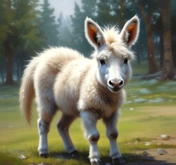 Fototapeta premium Illustration of cute animal, fluffy donkey.