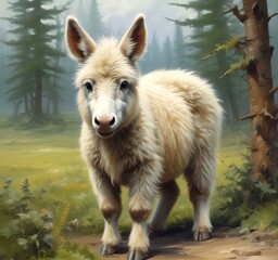 Fototapeta premium Illustration of cute animal, fluffy donkey.