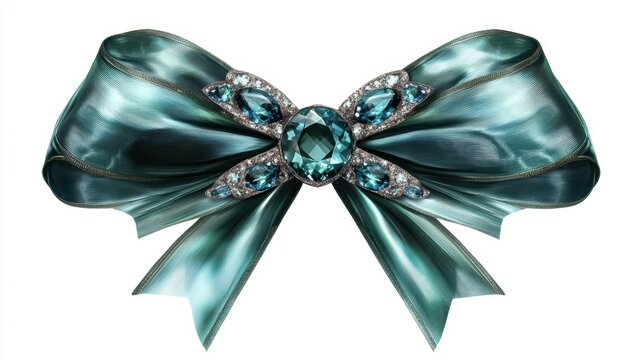 Elegant teal bow adorned with sparkling gems for festive celebrations or special occasions