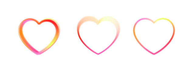 Set of vibrant outline hearts with gradient colors symbolizing love, passion, and romance, png clipart element for valentine's day or romantic designs