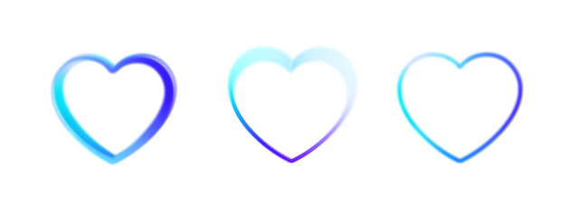 Set of glowing blue and purple heart frames on transparent background, perfect for valentine's day, romantic designs, or expressing love and affection