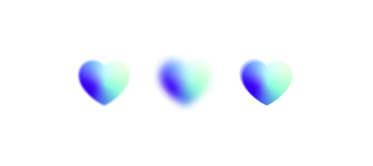 Blurry hearts with blue and light green gradient on transparent background, png element for...