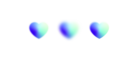 Blurry hearts with blue and light green gradient on transparent background, png element for expressing love, affection, and positive emotions