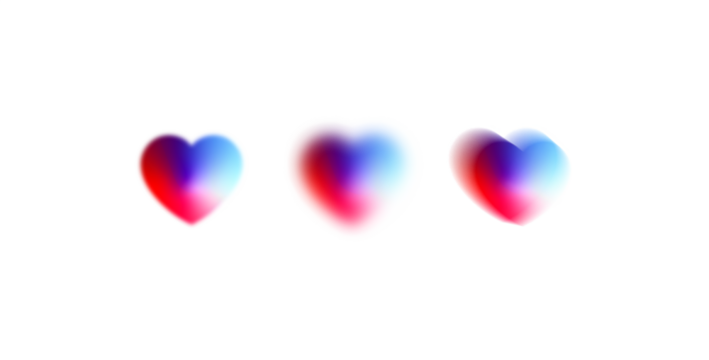 Blurry hearts with red to blue gradient, creating vibrant and romantic symbol of love for modern illustration design