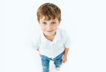Portrait of a young boy with brown hair and blue eyes