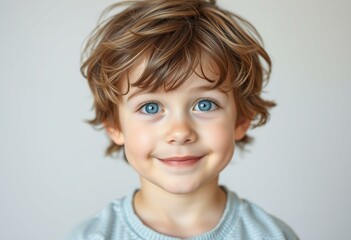 Naklejka premium Portrait of a 6-year-old boy with bright blue eyes