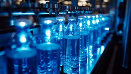 Automated water bottle filling and capping production line.